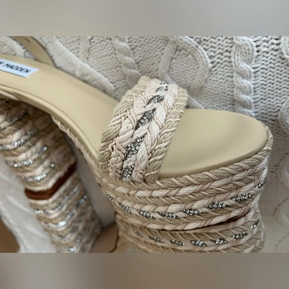 Steve Madden Cream Woven “Lucci” Platform Sandals Various Sizes - Picture 6 of 15